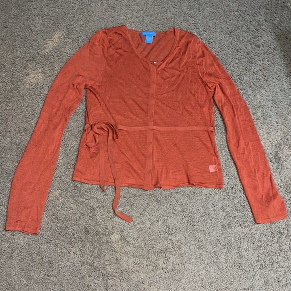 White+Warren Silk Blend Sheer Cardigan Sweater and Cropped Camisole Set Orange L - Picture 2 of 8